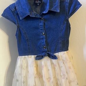lilt Blue Denim Button-Front Top with Floral Tulle Skirt